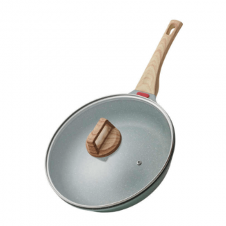 Nonstick Frying Pan with Wooden Handle, 5-Layer Aluminum, Temperature Control Strip, Compatible with Gas and Induction Stoves Price in Pakistan | LAPTAB