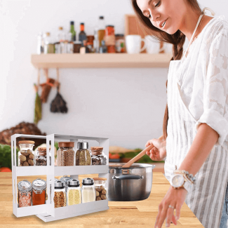 Double Decker Rotating Standing Spice Rack, 2-Tier, Holds 20 Jars, Easy Access Price in Pakistan | LAPTAB