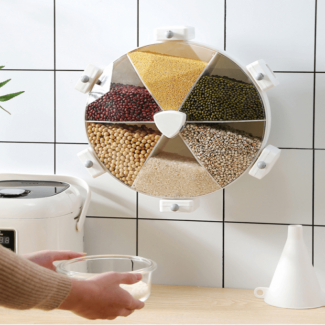 Rotating Wall-Mounted Cereal Container with 6 Compartments and Transparent Design Price in Pakistan | LAPTAB