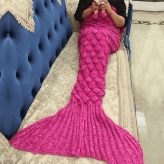 Mermaid Hand Made Double Crochet Blanket, Soft Orlon & Cotton, Open Back and Bottom Design