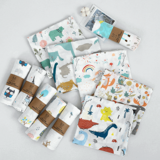 Newborn Baby Blanket Double Layer 100% Cotton Breathable with Hand Painted Print