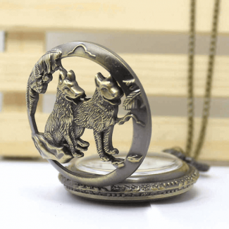 Antique Wolf Dog Pocket Watch with Chain, Rust-Resistant Black Finish, Engraved Design Price in Pakistan | LAPTAB