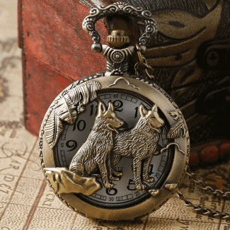 Antique Wolf Dog Pocket Watch with Chain, Rust-Resistant Black Finish, Engraved Design Price in Pakistan | LAPTAB