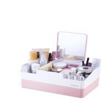 Multi-Layer Cosmetic Storage Box with Built-In Makeup Mirror, Durable PP Material Price in Pakistan | LAPTAB