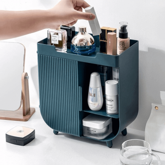 Desktop Cosmetic Storage Box with Adjustable Shelves for Makeup and Skincare Organization Price in Pakistan | LAPTAB
