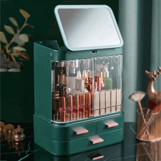 Drawer Type Cosmetic Organizer with HD LED Mirror, 3 Drawers & Jewelry Storage Price in Pakistan | LAPTAB