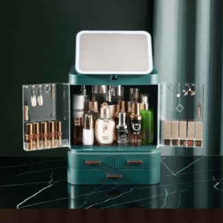 Drawer Type Cosmetic Organizer with HD LED Mirror, 3 Drawers & Jewelry Storage Price in Pakistan | LAPTAB
