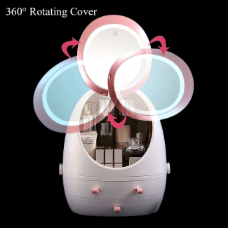 360 Rotating LED Mirror Makeup Organizer