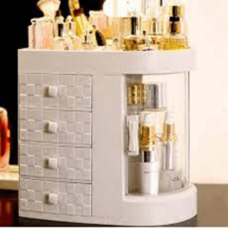 Japanese Drawer Type Makeup Organizer with 3D Checkered Design and Transparent Swivel Door Price in Pakistan | LAPTAB