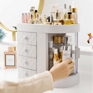 Japanese Drawer Type Makeup Organizer with 3D Checkered Design and Transparent Swivel Door Price in Pakistan | LAPTAB