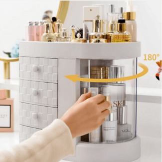 Japanese Drawer Type Makeup Organizer with 3D Checkered Design and Transparent Swivel Door Price in Pakistan | LAPTAB