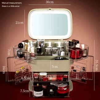 Multiple Drawer Makeup Organizer with LED HD Mirror, Dimmable Light, Jewelry Storage, Dustproof Design Price in Pakistan | LAPTAB