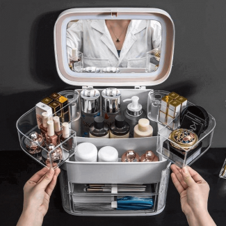Multiple Drawer Makeup Organizer with LED HD Mirror, Dimmable Light, Jewelry Storage, Dustproof Design Price in Pakistan | LAPTAB