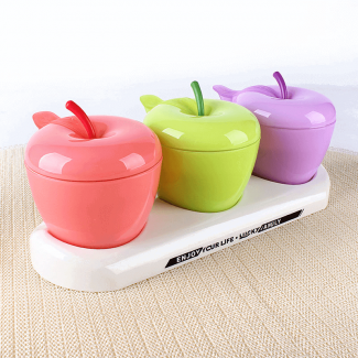 Apple Shaped Spice Jars Set of 3, 305ml Multicolor Plastic Containers with Handles Price in Pakistan | LAPTAB