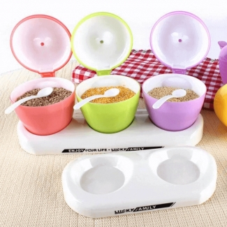 Apple Shaped Spice Jars Set of 3, 305ml Multicolor Plastic Containers with Handles Price in Pakistan | LAPTAB
