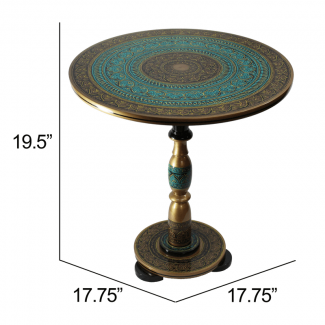 Natural Rosewood Round Accent Table Turquoise Hand-Etched, Polished Finish, Easy Assembly Price in Pakistan | LAPTAB