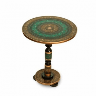 Natural Rosewood Round Accent Table Turquoise Hand-Etched, Polished Finish, Easy Assembly Price in Pakistan | LAPTAB