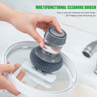 Kitchen Soap Dispensing Palm Brush with Scrubber and Soap Dispenser for Easy Cleaning Price in Pakistan | LAPTAB