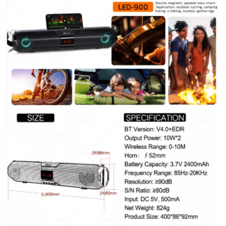 Kisonli LED 900 TWS Bluetooth Soundbar Speaker with Phone Holder, SD, USB, AUX, FM, 7-10 Hr Battery Price in Pakistan | LAPTAB