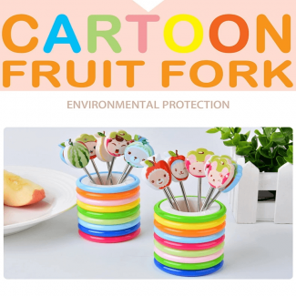 8PCS Mini Cartoon Fruit Fork Set with Rainbow Stand, Stainless Steel Price in Pakistan | LAPTAB