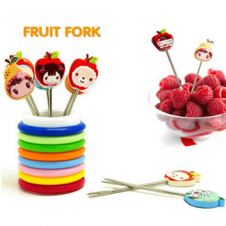 8PCS Mini Cartoon Fruit Fork Set with Rainbow Stand, Stainless Steel Price in Pakistan | LAPTAB