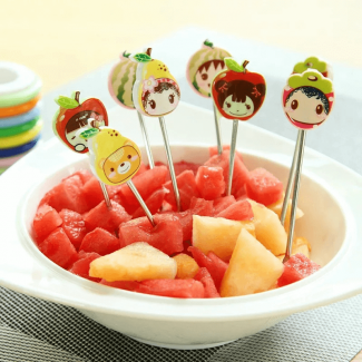 8PCS Mini Cartoon Fruit Fork Set with Rainbow Stand, Stainless Steel Price in Pakistan | LAPTAB