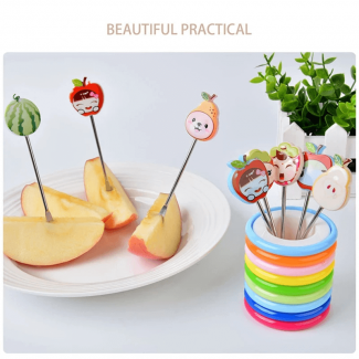 8PCS Mini Cartoon Fruit Fork Set with Rainbow Stand, Stainless Steel Price in Pakistan | LAPTAB