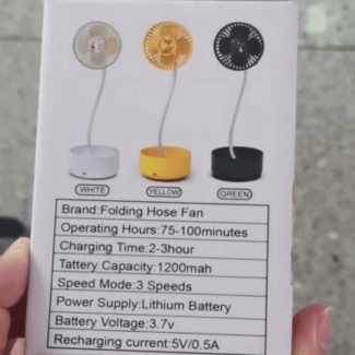 Rechargeable Folding Hose Mini Fan - Portable, Compact, Available in Yellow, White & Green Price in Pakistan | LAPTAB