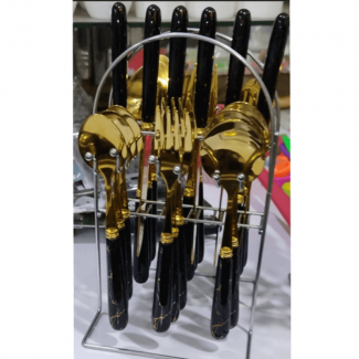 24-Piece Gold and White Cutlery Set with Rust-Proof Material and Matte Stand Price in Pakistan | LAPTAB