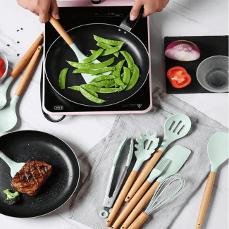 11 Pcs Silicone Cooking Utensils Set with Wooden Handles, Heat Resistant to 446?F, BPA Free Price in Pakistan | LAPTAB
