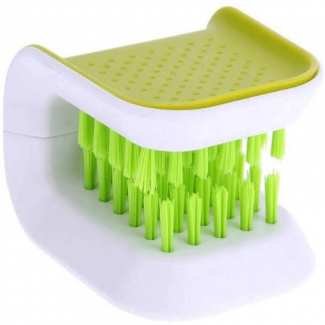 Blade Cleaning Brush with Dual Bristles and Wrap-Around Design for Safe Knife and Cutlery Cleaning