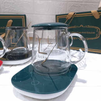 Electric Transparent Mug with Lid, Spoon, USB Heating Pad, Pyrex Glass Price in Pakistan | LAPTAB