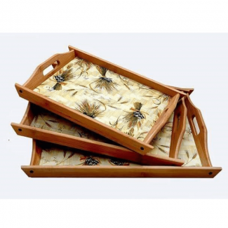 Wooden Trays 3 Pc Set ? Lightweight, Smooth Edges, Multi-Purpose Serving Trays