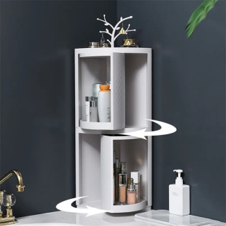 Rotating 360? Wall Mounted 3-Tier Corner Shelf, Waterproof PP Plastic, White