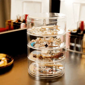 Transparent 4-Tier Rotating Acrylic Jewelry Box for Watches and Accessories Price in Pakistan | LAPTAB