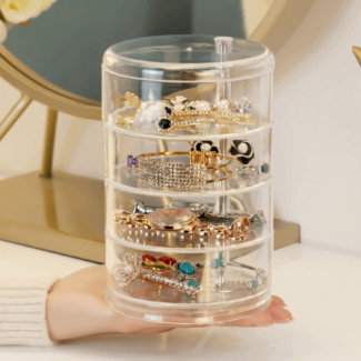 Transparent 4-Tier Rotating Acrylic Jewelry Box for Watches and Accessories Price in Pakistan | LAPTAB