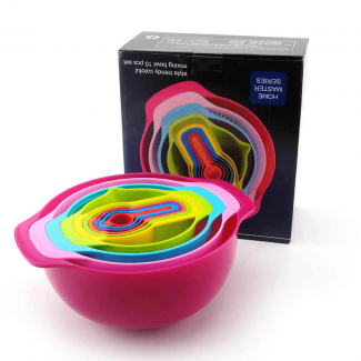 Rainbow 10-Piece Baking Mixing Bowl Set with Sieve, Measuring Spoon, and Stable Base Price in Pakistan | LAPTAB