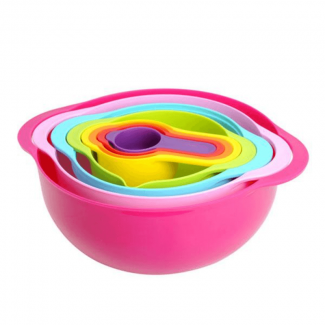 Rainbow 10-Piece Baking Mixing Bowl Set with Sieve, Measuring Spoon, and Stable Base