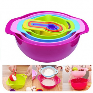 Rainbow 10-Piece Baking Mixing Bowl Set with Sieve, Measuring Spoon, and Stable Base Price in Pakistan | LAPTAB