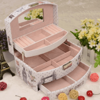 3 Layer Leather Jewelry Organizer with Mirror, Soft Lining, Detachable Design Price in Pakistan | LAPTAB