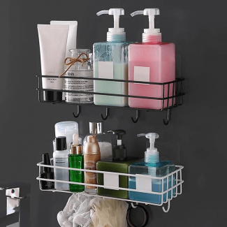 Self-Adhesive Aluminum Iron Wall Shelf with Hooks for Bathroom Storage, No Drill Needed Price in Pakistan | LAPTAB