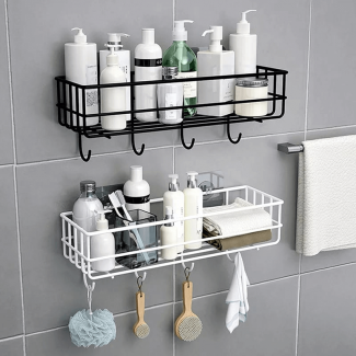 Self-Adhesive Aluminum Iron Wall Shelf with Hooks for Bathroom Storage, No Drill Needed Price in Pakistan | LAPTAB