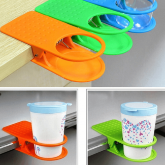 Desk Glass Holder with Strong Clip for Securely Holding Cups on Table Edge