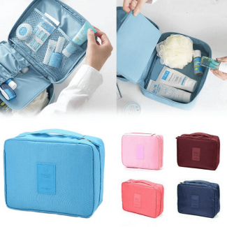 Travel Cosmetic Makeup Organizer Bag with Multiple Compartments, Waterproof Nylon, Foldable for Travel and Toiletries Storage Price in Pakistan | LAPTAB