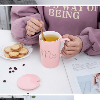 Mr Mrs Ceramic Coffee Mug with Lid and Spoon, Porcelain, Microwave Safe Price in Pakistan | LAPTAB