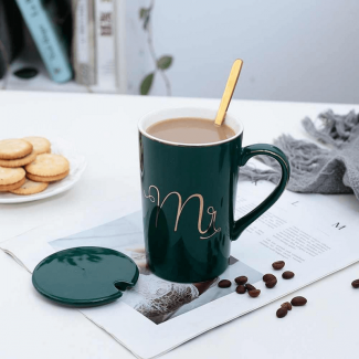Mr Mrs Ceramic Coffee Mug with Lid and Spoon, Porcelain, Microwave Safe Price in Pakistan | LAPTAB