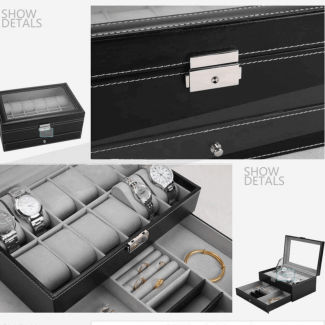 2 Layered Watch Case with 12 Slots, PU Leather Organizer for Watches and Jewelry Price in Pakistan | LAPTAB