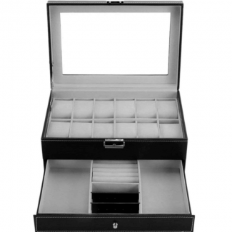 2 Layered Watch Case with 12 Slots, PU Leather Organizer for Watches and Jewelry Price in Pakistan | LAPTAB