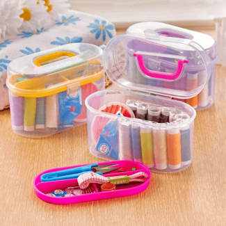 Clear Plastic Sewing Kit with 5 Storage Bins, Threads, Needles, Tape, Pins, Buttons Price in Pakistan | LAPTAB