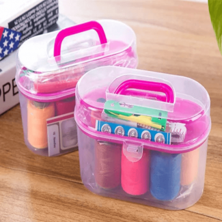 Clear Plastic Sewing Kit with 5 Storage Bins, Threads, Needles, Tape, Pins, Buttons Price in Pakistan | LAPTAB